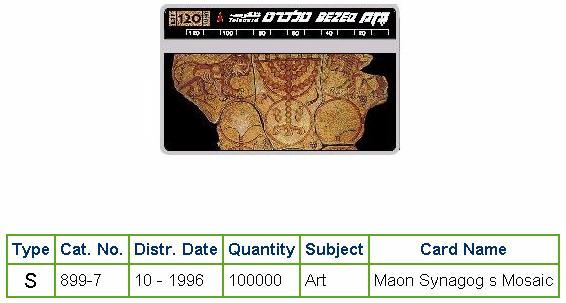 History of Israel - Telecards / Phone Cards - 1996 - Maon Synagogue Mosaic